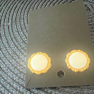 Gold and White Round Earrings